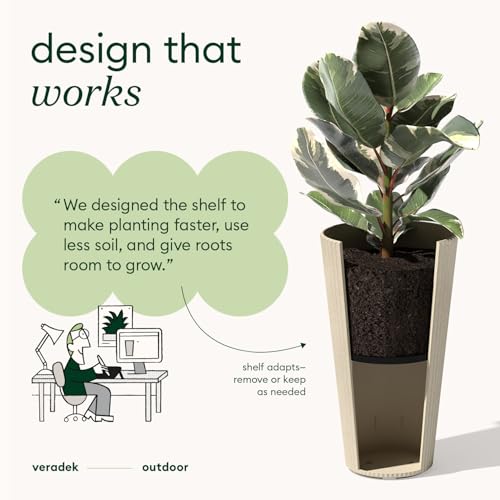 Veradek Demi Series Tall Planter - Tall Tapered Outdoor Planter with Shelf - color: Sand, style: Narrow Groove