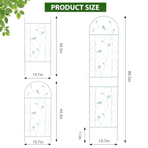 2 Pack 86.5" x 19.7" Metal Garden Trellis for Climbing Plants, Green - color: 2 Pack - Arched - 86.5" x 19.7"-Green