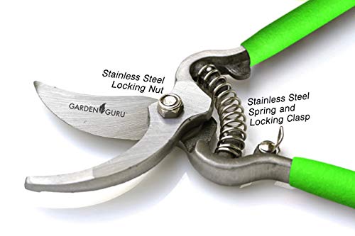 GARDEN GURU Classic Bypass Pruning Shears Clippers – Heavy Duty Forged Steel Garden Pruners – Safety Lock – Non Slip Comfort Grips – Cuts up to 1” Diameter – Professional Bypass Pruners for Gardening - size: 1 Pack, style: Bypass Pruner