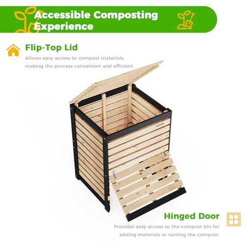 130 Gallon Canada Cedar Wood Compost Bin, Outdoor Composter, Natural - size: 31.5" L×27.5" W
