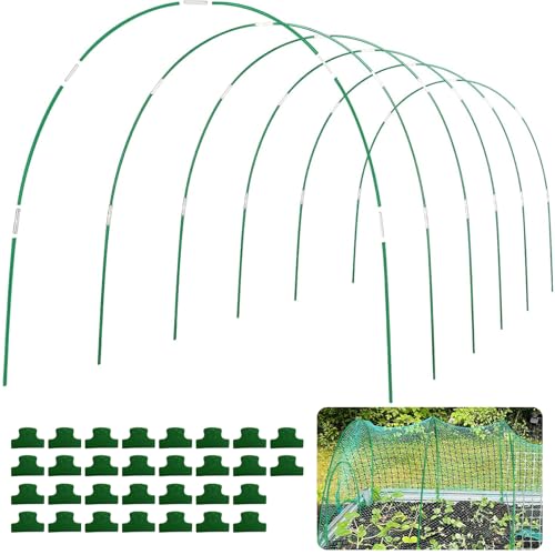 Garden Hoops for Raised Beds 60 Pcs, 10 Sets of 8FT Long Greenhouse Hoops Grow Tunnel Rust-Free Fiberglass Support Hoops Frame for Garden Netting Fabric Shade Cloth Row Cover (60 PCS) - size: 60 PCS