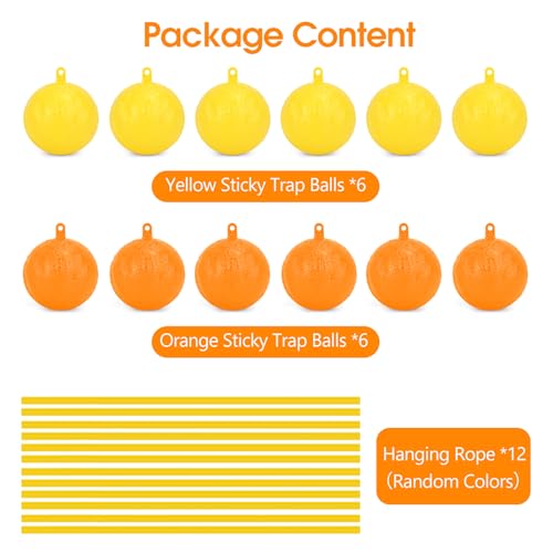 Fruit Fly Traps for Indoors, 12pcs Fly Ball Hanging Yellow Sticky Bug Ball - color: Orange