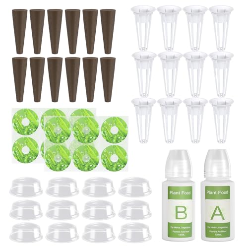 owltron 50 Pcs Hydroponic Seed Pods Kits, Grow Anything Kit Pod for Indoor Herb Garden with 12 Sponges, 2 A&B Nutrient Plant Food, 12 Baskets, 12 Stickers, 12 Germination Domes(Round)