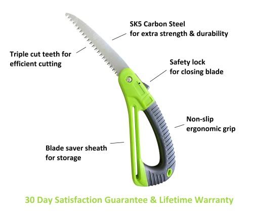 GARDEN GURU Folding Pruner Saw with Ergonomic Handle & Safety Lock – Non Slip – Rust Resistant Hardened Steel – Professional Grade Sawtooth Blade – for Pruning Trimming Camping Clearing (4 Pack) - size: 4 Pack