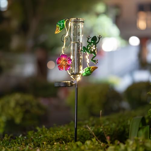 Solar Rain Gauge Outdoor - 7-Inch Glass Tube - color: Green-Frog