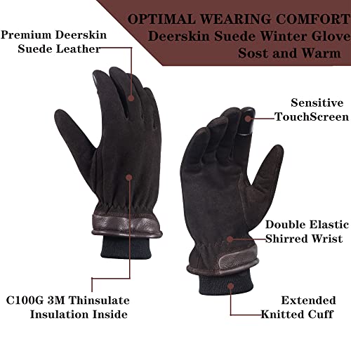SKYDEER 3M Thinsulate Thermal Winter Work Gloves with Windproof Premium Genuine Deerskin Suede Leather (Unisex SD8671T) - color: Sd8654t, size: Large
