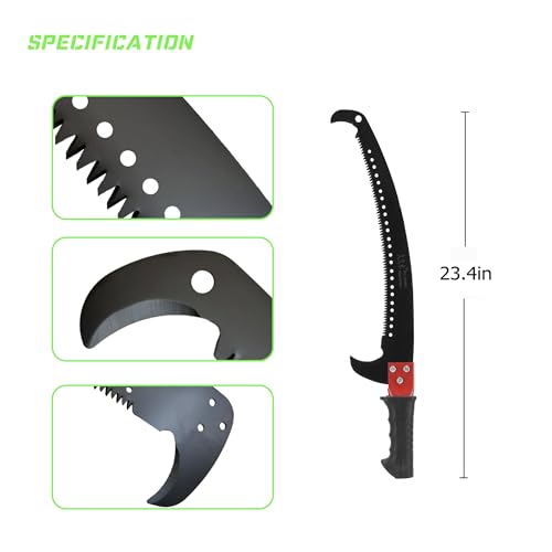 Hand Pruning Saw RazorTOOTH,Extension Pole Tree Trimmer Saw Attachment(Head) , Curved Blade Hand Saw,Can Cut Branches With a Diameter Of 7 Inches.23.4in With handle - size: 23.4in With handle
