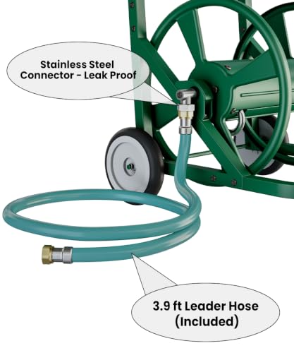 Artigarden Garden Hose Reel Cart with Wheels, Holds 125 ft 5/8" Hose, Green