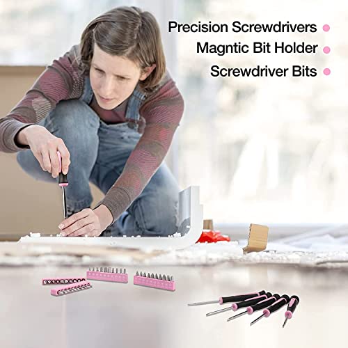RVOGJP 39-Piece All Purpose Pink Household Tool Kit for Women - Small Tool Set with Toolbox, Great for Home, Garage, Office & College Dorm Use - color: Pink