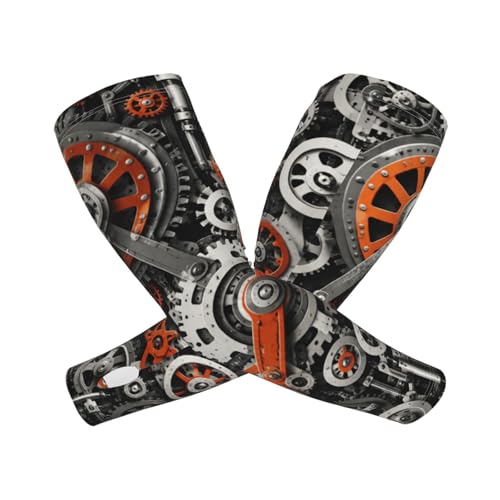 Arm Sleeves,Cooling UV Sun Protection Sports Compression for Men Women Garden Sports with Thumb Hole - color: Mechanical Gears