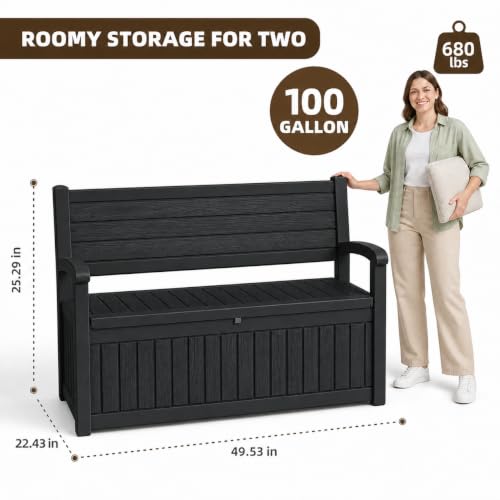 EasyUp 100 Gallon Wood-Grain Storage Bench, Waterproof & Lockable,Black - color: Black, size: 100 Gallon
