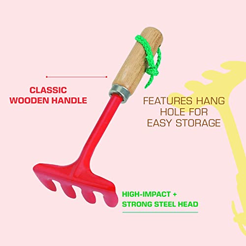 Rugg Kids Garden Hand Hoe, Mini Digging Tool with Wooden Handle, Gardening Tool for Children, Red - color: Hand Hoe