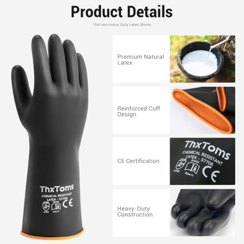 ThxToms Chemical Resistant Gloves, 28 Mil Heavy Duty Latex, 18 Inch, 1 Pair - color: 18"