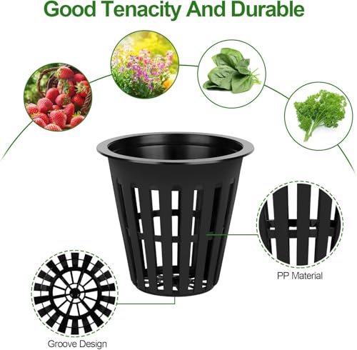 100PCS 2 inch Net Cups Pots, with 20 Plant Labels for Hydroponics Aquaponics Planter Indoor Outdoor Growing Baskets Slotted Mesh