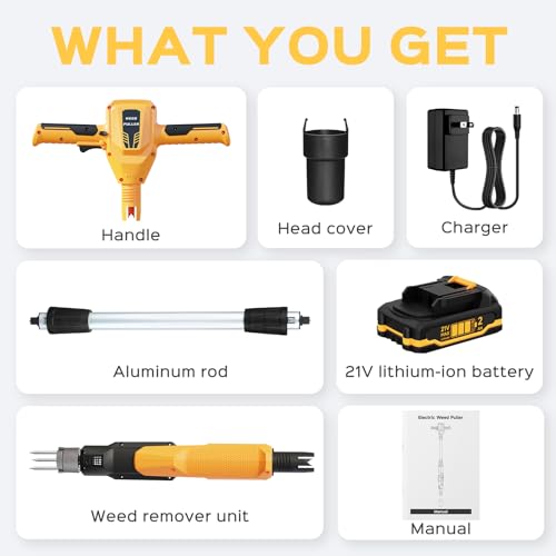 Weed Puller Tool, 21V Powerful Garden Tools Electric Weeder Tool, Yellow - color: Yellow