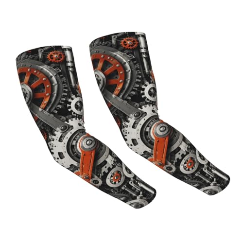 Arm Sleeves,Cooling UV Sun Protection Sports Compression for Men Women Garden Sports with Thumb Hole - color: Mechanical Gears