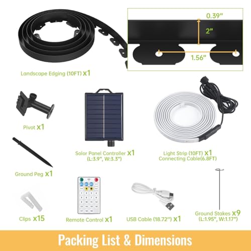 Landscape Edging with Solar String Light, 10FT, 2in Depth, Timer