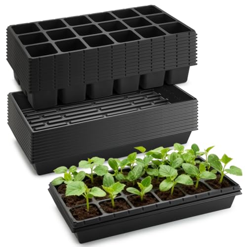 RooTrimmer 3 Inch Square Pots 2.9" Deep 18 Cell Seedling Trays with Water Collection Nursery 1020 Trays No Holes for Seeds Starting and Transplanting (20"x10",10 Sets) - size: 18 Cells