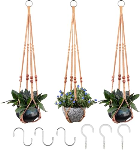 RIFNY Macrame Plant Hanger Indoor, Hanging Plant Holder, Brown, 3 PCS - color: Brown, size: 35 Inch 3pcs