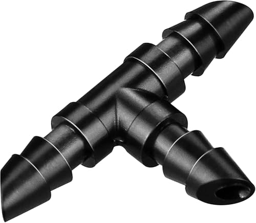 100 Pack 1/4" Drip Irrigation Tee Fittings:1/4'' Drip Line Double Barbed Tee Connectors for 1/4 Inch Irrigation Tubing Quarter Inch 3-Way T Connector for Irrigation System - size: 1/4" Tee-100P