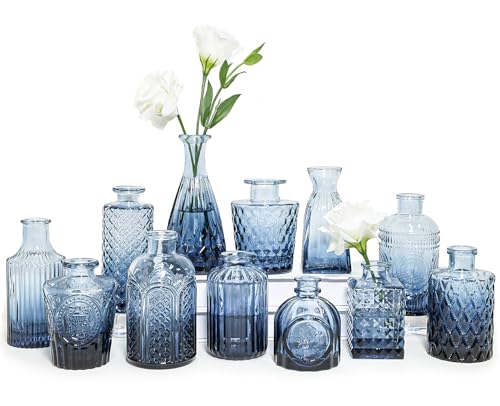 SUPMIND Glass Bud Vase Set of 12, Small Blue Flower Vases for Centerpieces - color: Blue, size: 12Pcs