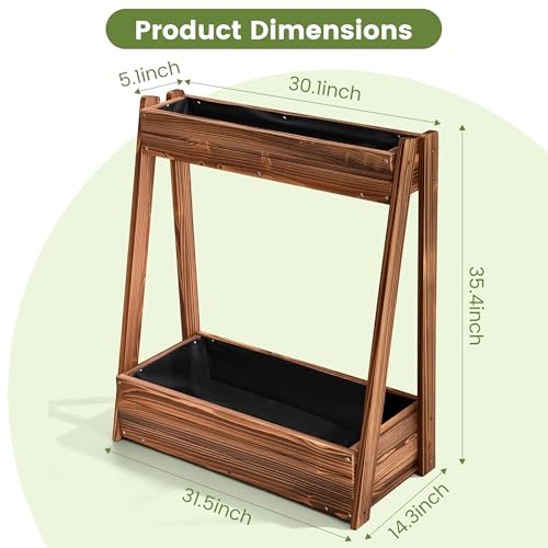 36" 2-Tier Freestanding Elevated Wooden Raised Garden Bed - color: 36" H Garden Bed-carbonized Wood Color