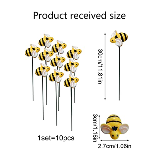 10Pcs Bee Garden Stakes Decor Metal Yard Art Ornaments Front Yard Art Stick Floral Picks Spring Summer Resin Bumble Bees Garden Stakes Outdoor Lawn Pathway Patio Plant Pot, Flower Bed Yellow