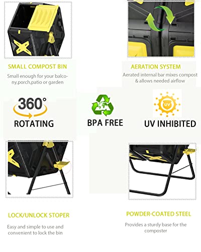 18.5 Gal Tumbling Compost Bin from BPA Free Material - Outdoor Single Rotating Chamber Composters,with Easy-Turn, Fast-Working System for Garden/Patio - size: 18.5 Gal