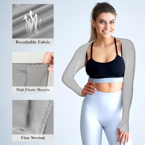 2 Pack Cooling Shawl Arm Sleeves Sun Sleeves for Women UV Protection Arm Sleeve with Finger Hole for Golfing - color: Grey