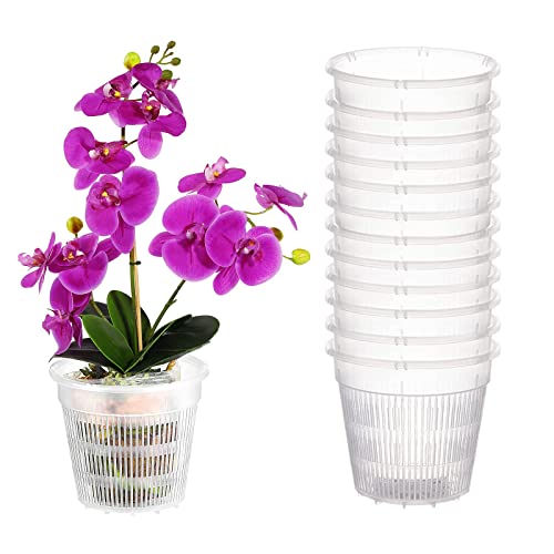 Orchid Pot 4 inch Orchid Pots with Holes 12 Pcs Clear Plastic Orchid Pots Slotted for Repotting Clear Nursery Net Plastic Flower Plant Pot Indoor Outdoor (4.3inch, 12pcs) - size: 4.3 Inch