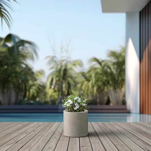 Kante Small Round Cylinder Weathered Concrete Planter 9.8" Tall, Outdoor - color: Weathered Concrete, size: 9.8" Dia