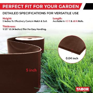 TABOR TOOLS 60 Ft Terrace Board, 5 Inch High, 0.04" Inch Thin, Landscape Edging Coil, Grass Barrier, Bender Board, Garden Liner, ES25. (Brown) - color: Brown, 60 ft
