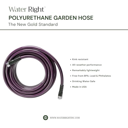 Water Right Polyurethane Garden Hose, 100 Ft, Non-toxic, 1/2” ID, Eggplant - color: Eggplant, size: 100-Foot, style: Brass Fittings