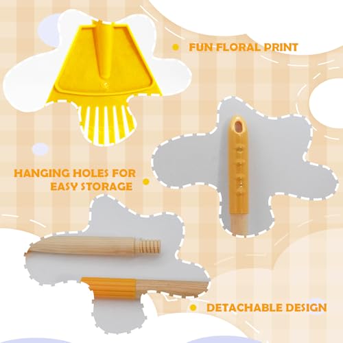 Kids Leaf Rake - 3-Section Adjustable Handle, Lightweight, Wood & Plastic, Small Garden Tool for Children (Red+Yellow) - color: Red+Yellow