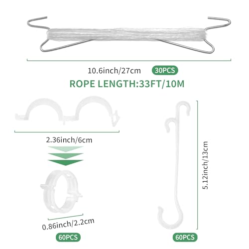 Tomato Support Hooks with Tomato Clips, Tomato Hooks with String 190pcs - size: 33.3ft-30ps