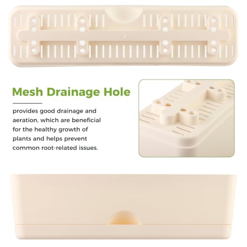 6 Pack Rectangle Planter 16x4.4 Inch Window Boxes Planters Rectangular Large Window Sill Planters Indoor Self Watering Plant Pots with Drainage Holes and Saucers Succulent Herb Flower Pots, Beige - color: Beige