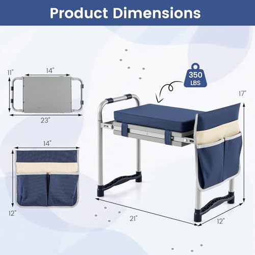 IRONMAX Garden Kneeler and Seat with 14" L×11" W EVA Kneeling Pad, Blue - color: Blue, size: 14"L×11"W