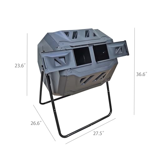 FixtureDisplays® 42 Gallon 28X24X36 Black Garden Waste Processing Bin, Dual Rotating Chambers, Outdoor Tumbler Design 15813NEW-NPF