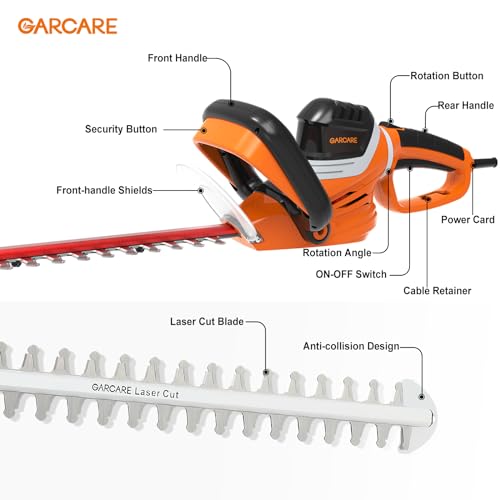 GARCARE Electric Hedge Trimmer Corded 4.8Amp 24inch Dual-Action Laser Blade - color: GHT08