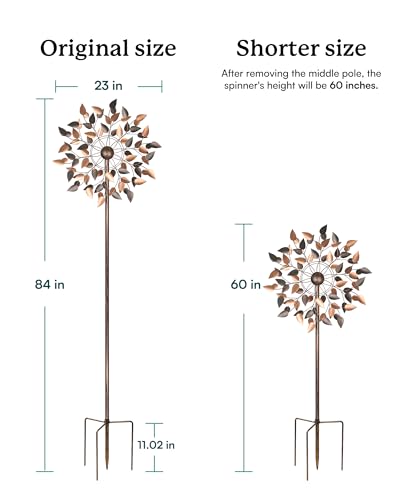 Yard Garden Wind Spinners - Large Wind Spinners Outdoor Metal, Kinetic Lawn Patio Wind Sculptures Windmill Decor (Copper Leaves, 23" W x 84" H) - size: 84"H x 23"W-fall leaves