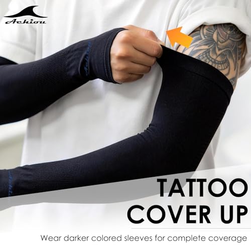 Achiou Arm Sleeves for Men Women, Sun Sleeves UV Protection Cooling Sports - color: 3 Pairs: Black