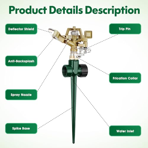2 Pack Metal Impact Sprinkler for Yard, 360° Large Area Coverage