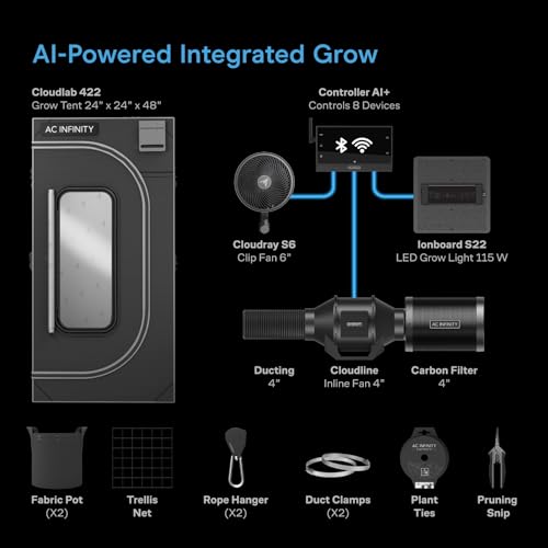 AC Infinity AI Grow System Compact 2x2, 1-Plant Kit w/ AI Controller - size: 24” x 24” x 48”