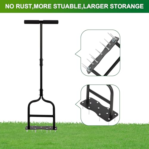 sancat Aerator Lawn Tool,Manual Lawn aerators with 11 Iron Spikes,Sturdy Handle Grass Aerator for Yard,Lawn Aerator Tool for Garden, Revives Lawn Health.