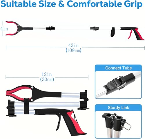 Grabber Reacher Tool - 43β Extra Long Foldable Gripper and Reaching Tool - Heavy Duty Pick Up Stick Grabbers for Seniors, Trash, Surgery Recovery Must Haves Gifts (Red-43in) - color: Red-43in