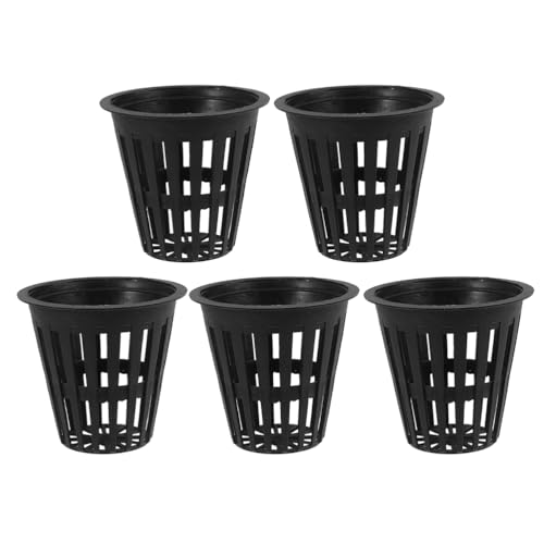 Toddmomy Hydroponic Grow Baskets 5-Pack 2.16X1.96X1.18 in Slotted Mesh Net Cups for Root Aeration Seed Starting Vegetables Orchids Aquaponics Plant Starter Containers