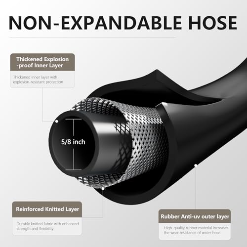Garden Hose 5/8"x 15ft Brass Rubber Heavy Duty Water Hose 600 PSI Black - color: Black, size: 15FT