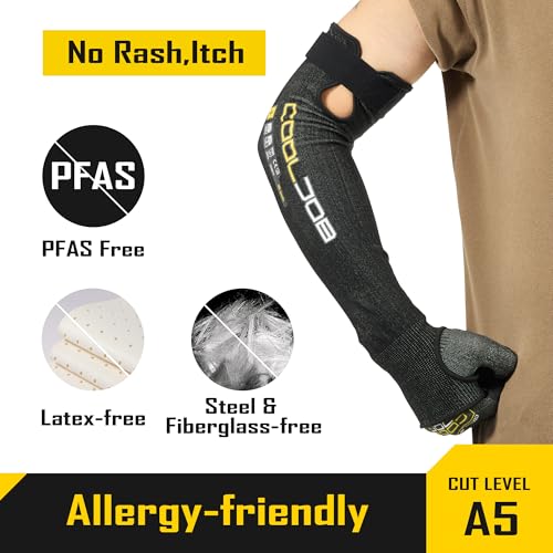 COOLJOB A5 Cut Resistant Touchscreen Work Gloves and Adjustable Arm Sleeves, No Glass Fiber&Steel, Construction, Gardening - size: Large