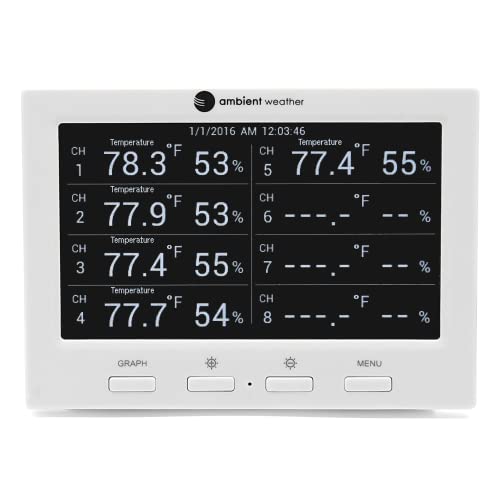 Ambient Weather WS-3000-X3 Thermo-Hygrometer Monitor w/ 8 Remote Sensors - size: 1 Console / 8 Sensors