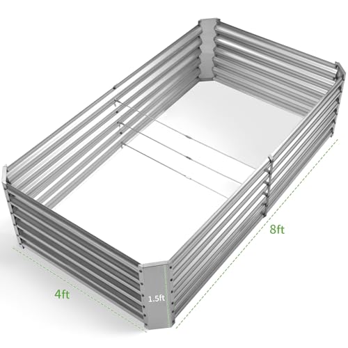 Land Guard Metal Raised Garden Bed for Gardening, 8x4x1.5ft Galvanized Raised Garden Bed, Planter Boxes Outdoor for Vegetables, Fruits and Flowers (Silver) - size: 8x4x1.5ft